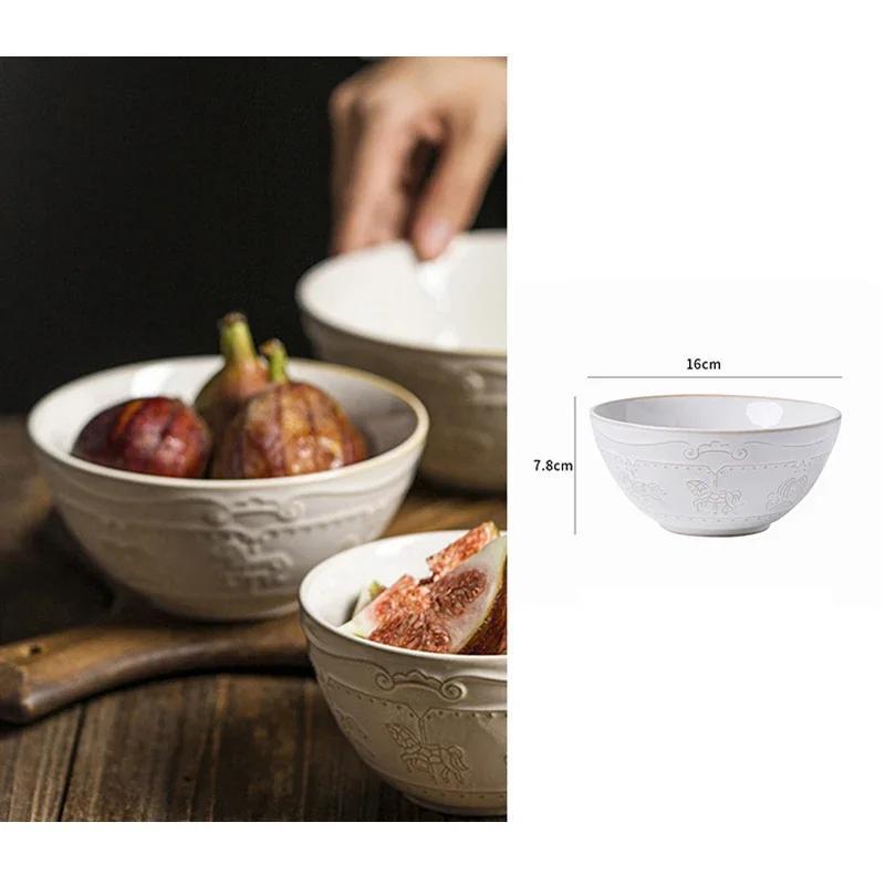 French Retro Tableware and Dish Set Household Ceramic Bowl Kitchen and Dining Table Decorations Home Furnishing Decoration