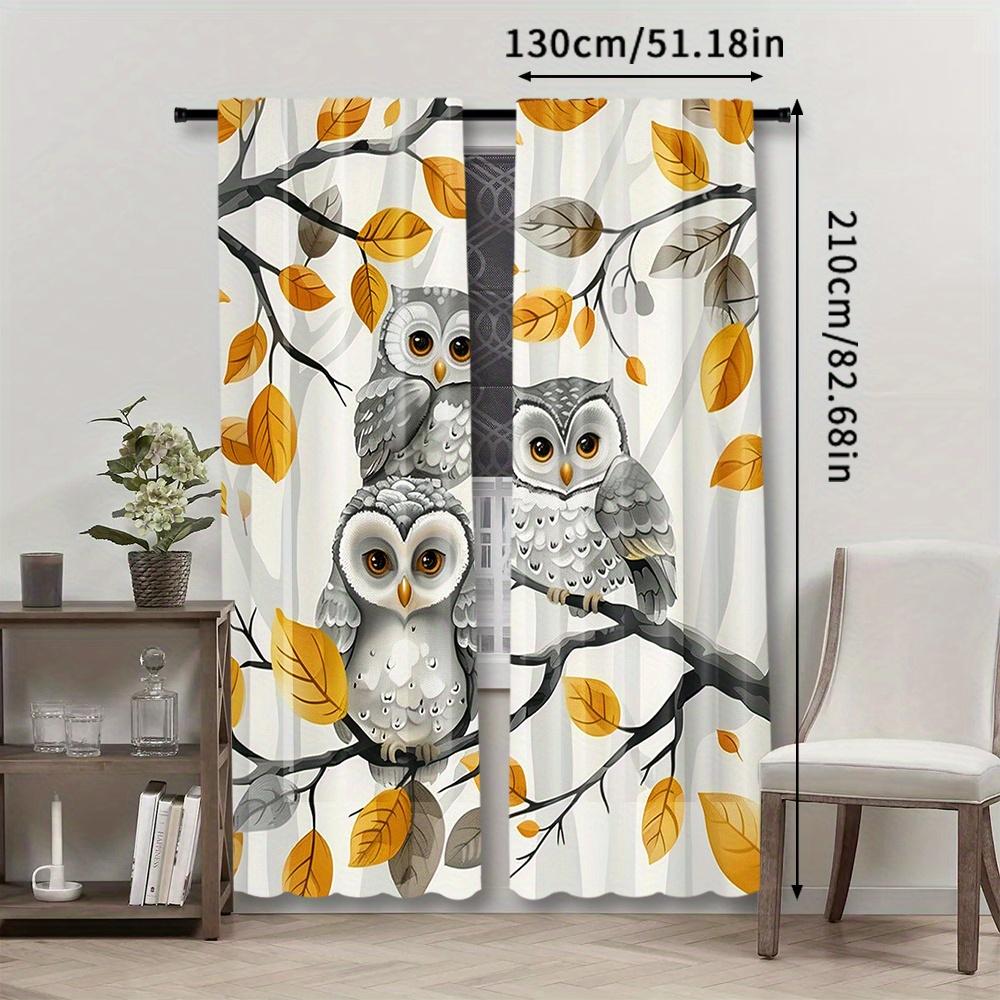 2 Pieces Owl Printed Curtains: Decorative Rod Pocket Window Treatments for Bedroom   Living Room   Home Decoration - Contemporary