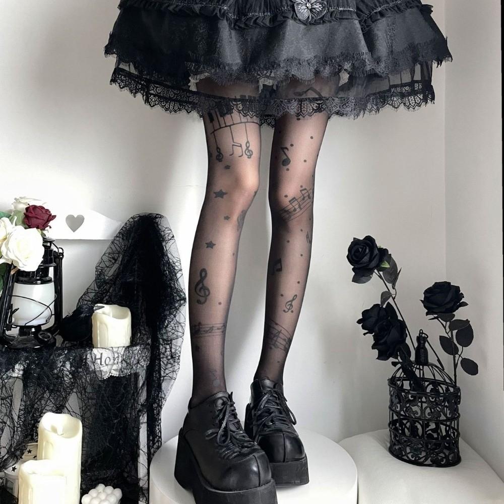 Stretchy Fabric Pantyhose Ultra-Thin Piano Tights Fashion Patterned Stockings  Club Party