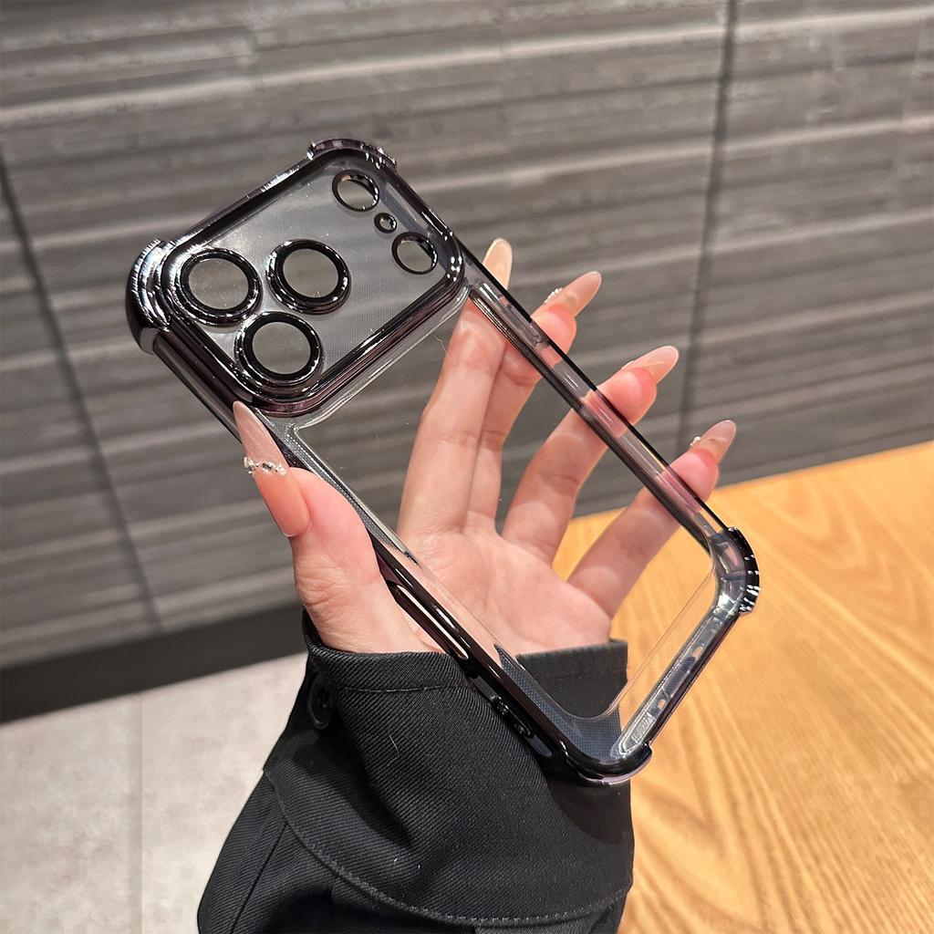 Luxury Electroplate Transparent Phone Case For iPhone 11 12 13 14 15 16 Pro Max Plus Clear Bumper Shockproof Protection Cover
