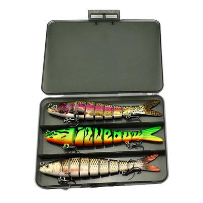 14cm 3pcs/set Fishing Swimbait 8 Sections Realistic Bass Freshwater Bait Set Long-distance Casting Simulation Fishing Hook