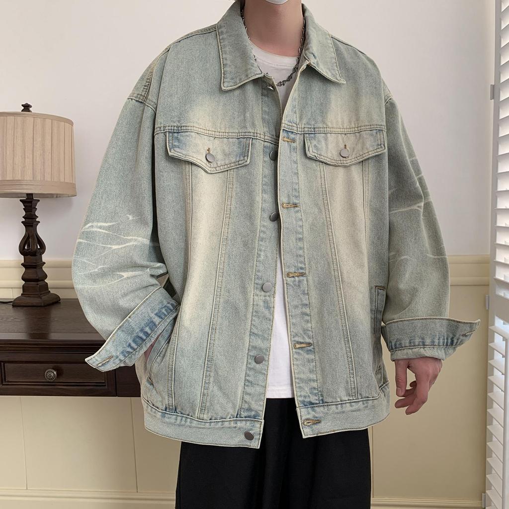 Denim Jacket for Boys In Spring and Autumn, High Class, Ruffian, Handsome, Fried Street, China-Chic Brand Jacket, Small Fashion Jacket