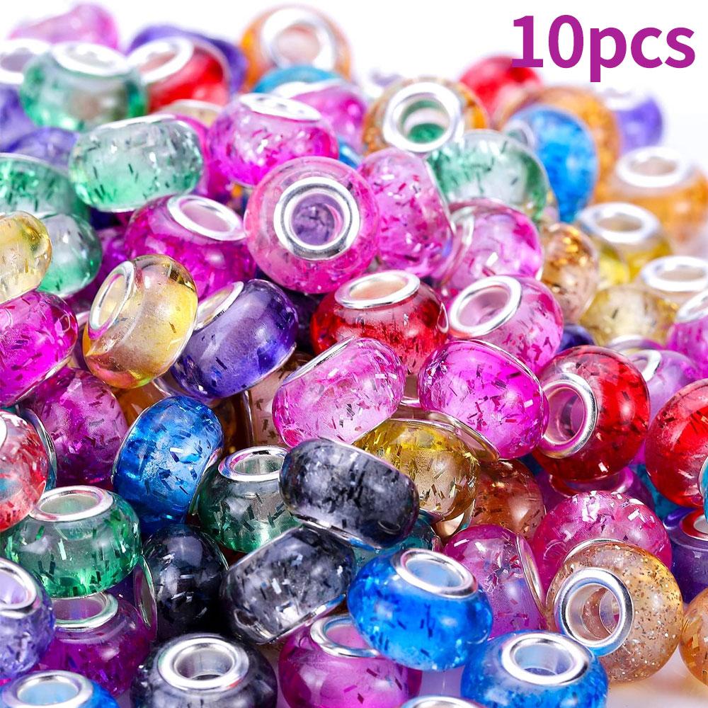 

10/20/30 шт. Европейские бусины из смоляного материала с большим расстоянием между отверстиями 14 мм, случайные цвета, декоративные бусины, ожерелья, браслеты, принадлежности для изготовления ювелирных изделий 10pcs