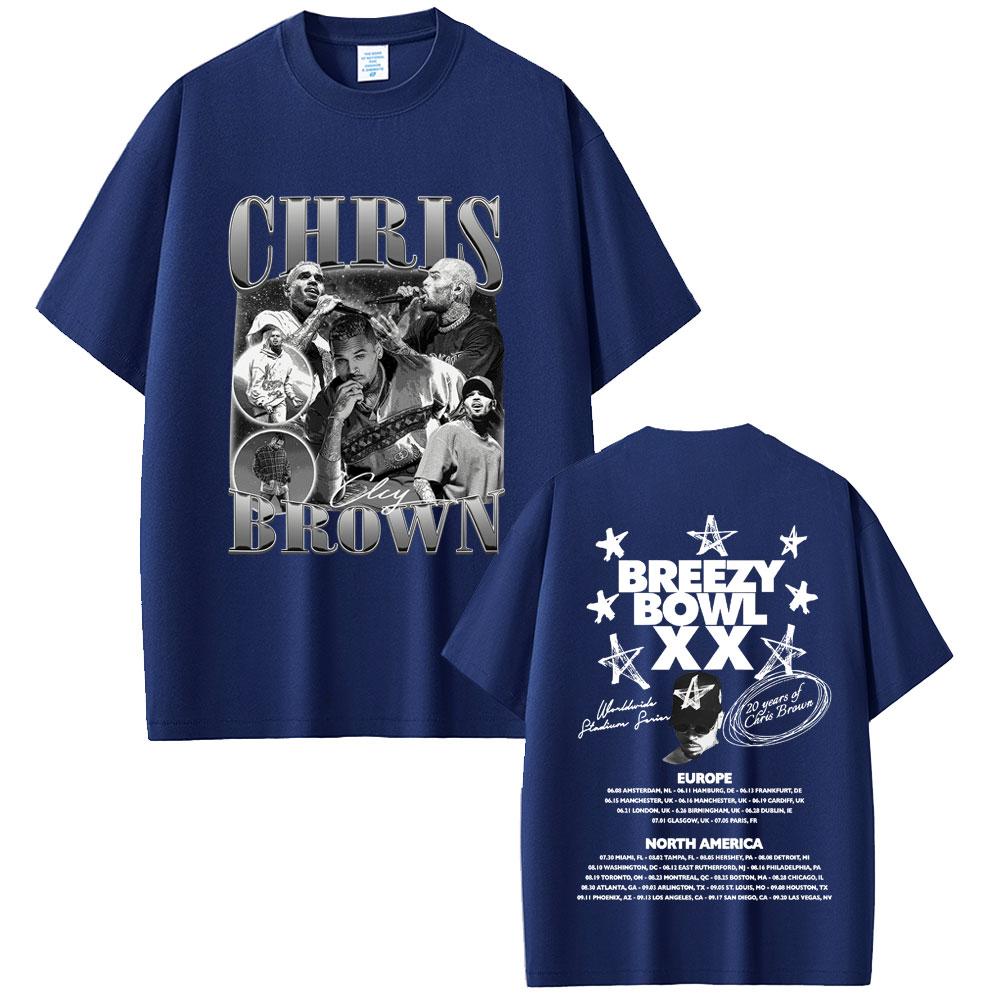 Rapper Chris Brown Breezy Bowl XX 2025 Tour Tshirt Unisex Women Hip Hop Fashion Casual T Shirts Unisexs Cotton Oversized Tshirts