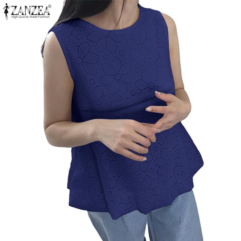 ZANZEA Women Casual Embroidery Lace Patchwork Summer Sleeveless Tank Tops