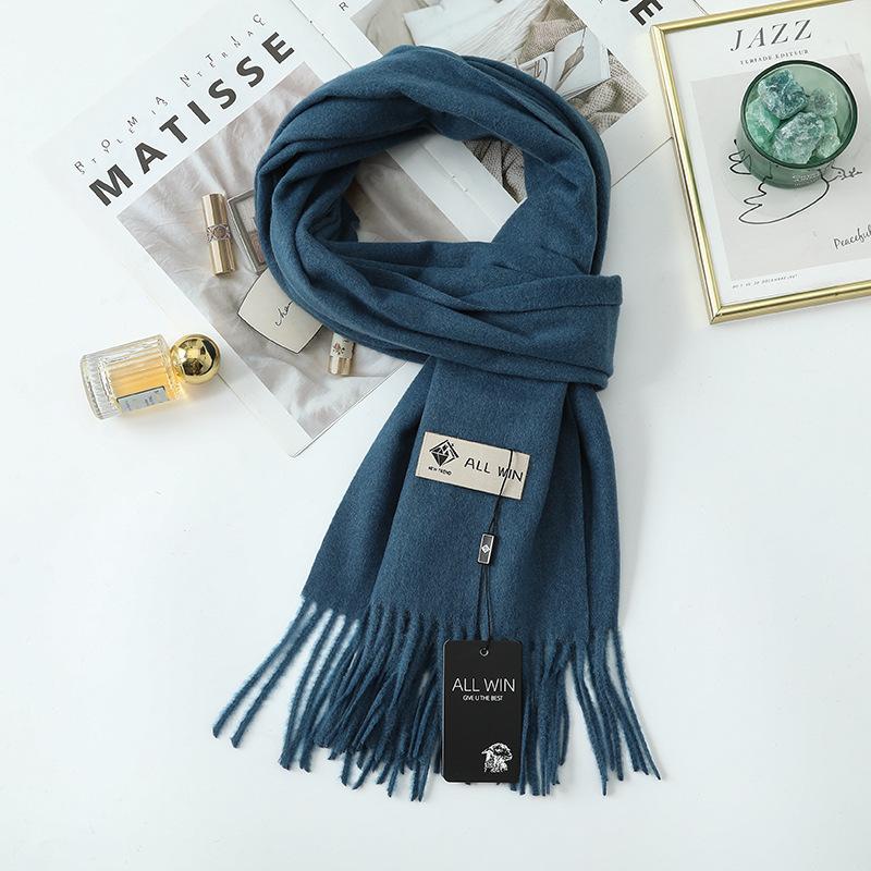 Wool Scarf Women's Winter Premium Thick Solid Color Scarf Versatile New Autumn and Winter White Cashmere Scarf