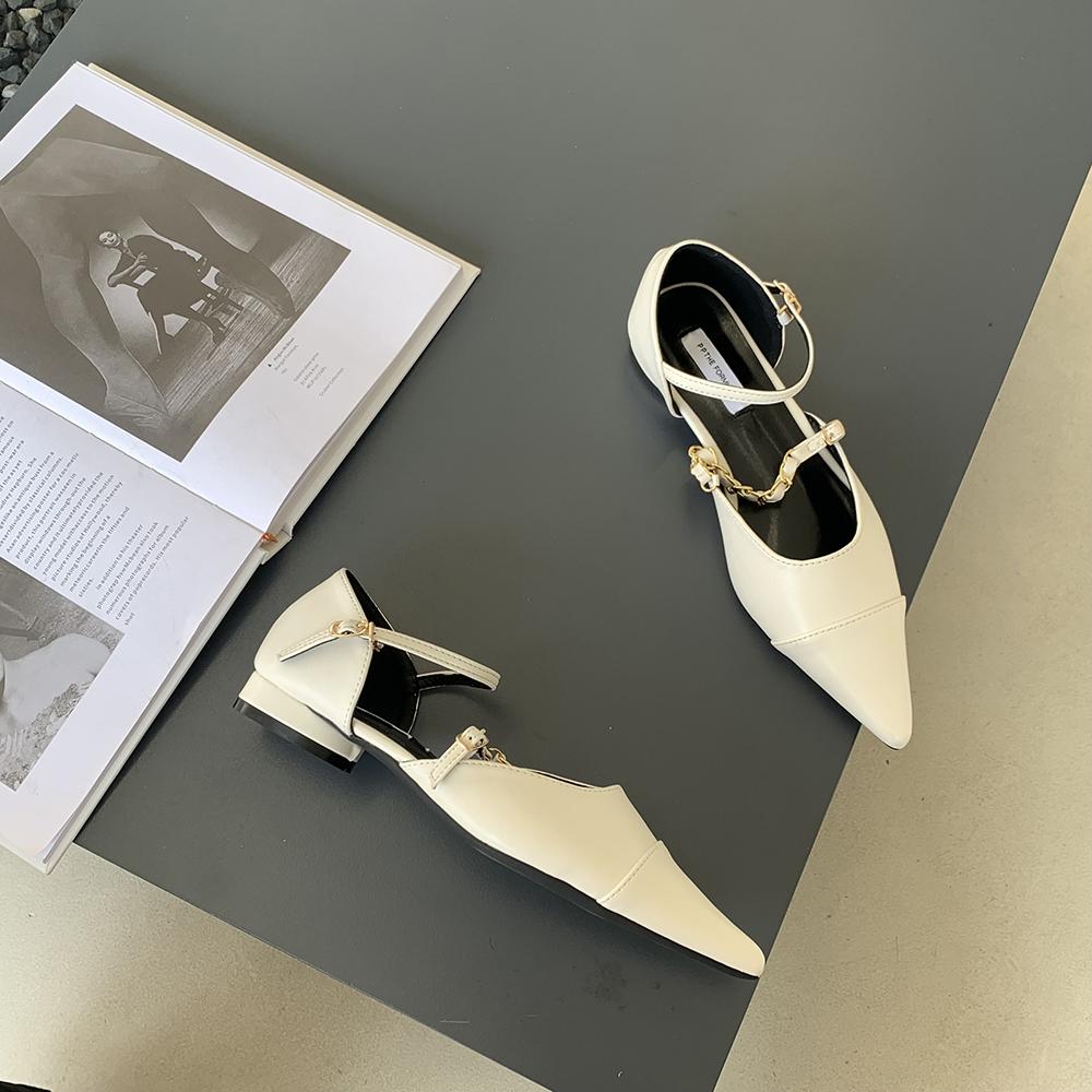 fashion Pointed Toe Women Flats Loafers Metal Chain Black Beige Wine red Dress Shoes Flat Low Heels Elegant Office Ballet Dance Mules