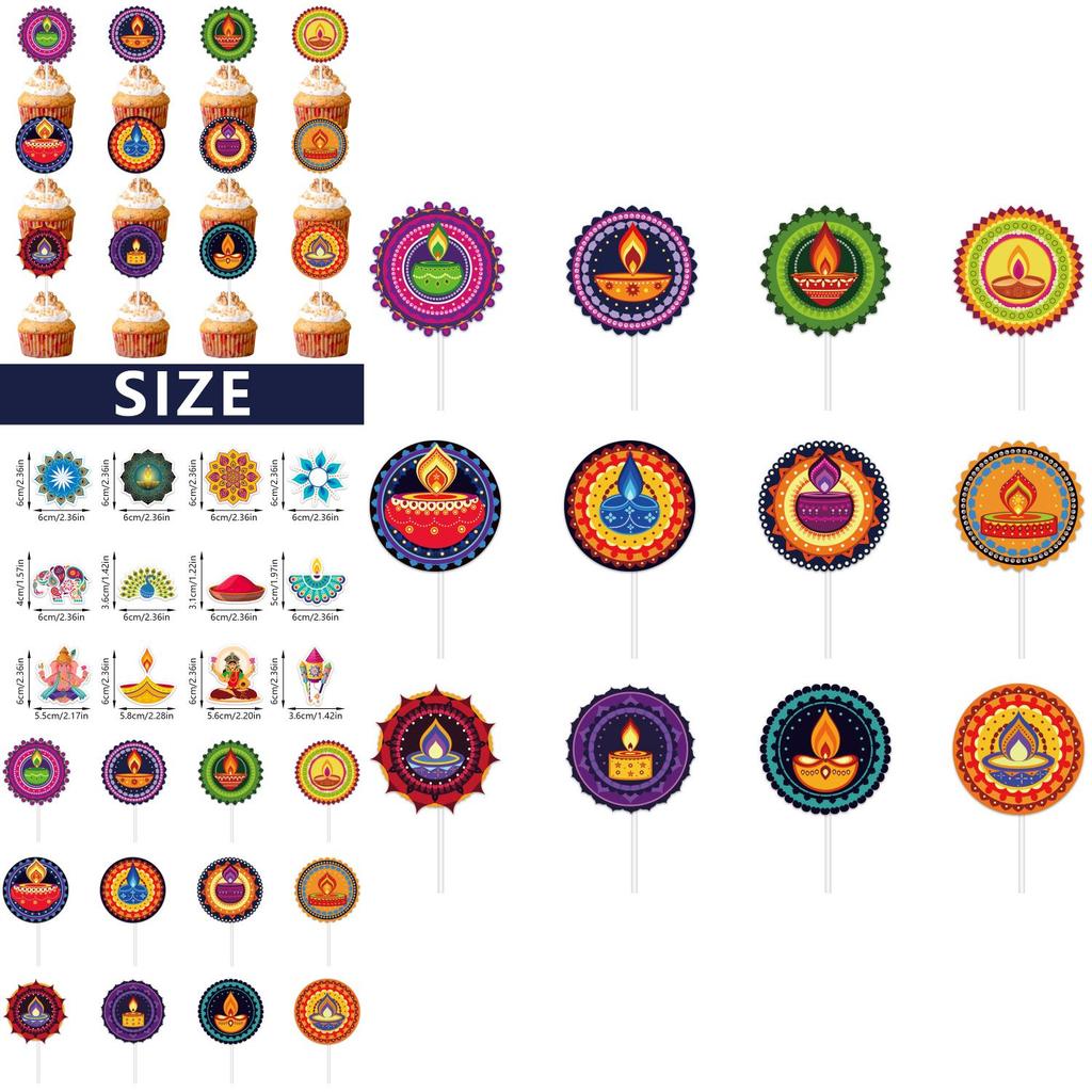Diwali Theme Cake Topper Flags Paper Party Decor For Celebrations