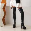 Stivali col tacco alto da donna, stivali sexy europei e americani impermeabili con plateau, tacco spesso, tinta unita, grandi dimensioni, al ginocchio