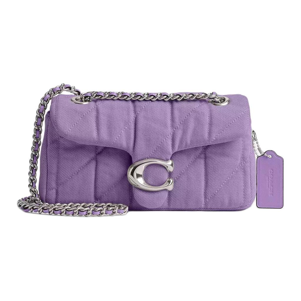 Coach Gestreift 20 Logo Klassische gesteppte Jeans Crossbody Tasche Kleine Damen Taschen Lila CBG33-LHIRI