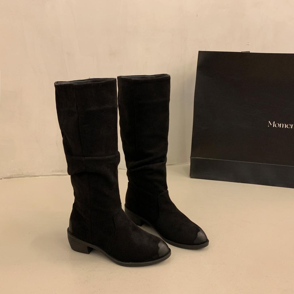 Cowhide Version Retro Fashion Brown Stacking Boots Women's Autumn New Tall Thin Boots Suede Versatile Boots