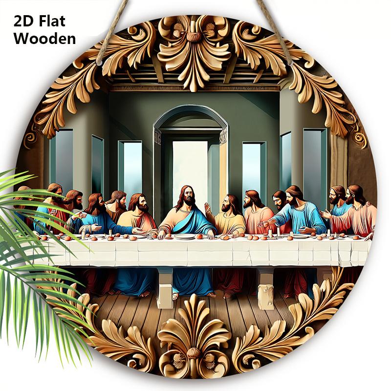 

Классическая деревянная табличка на тему «Тайной вечери» - Декоративная плакетка с узором Иисуса - Идеально для гостиной, украшения дома 20cm/7.87in коричневый