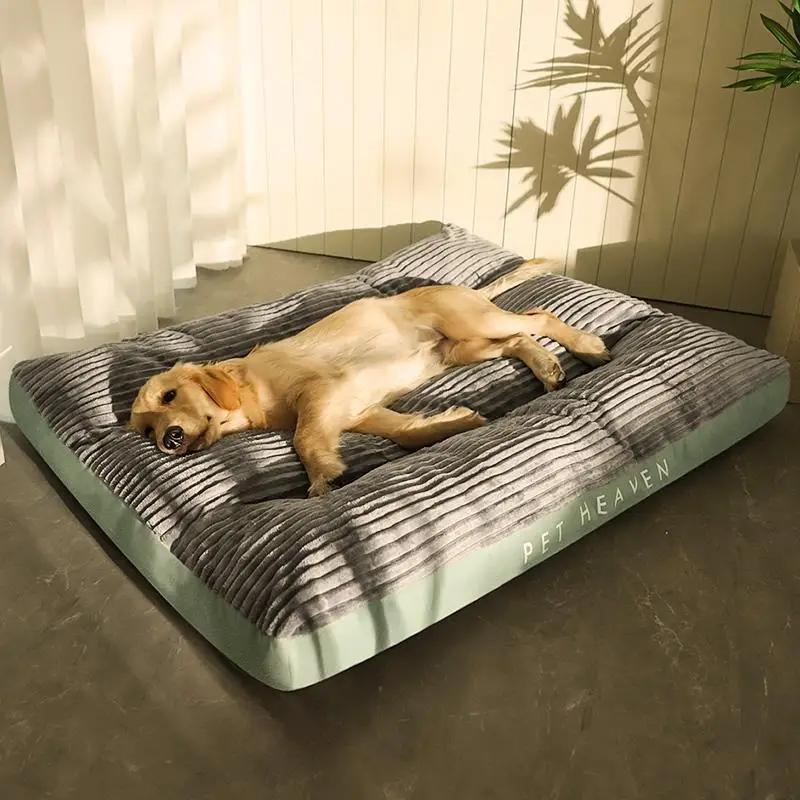 Hundebett Cord Hundematte Plüschbett Abnehmbar Leicht zu Reinigen Warm Bodenmatte zum Schlafen Atmungsaktiv Waschbar Haustier Schlafmatte S  60x47x7cm beige