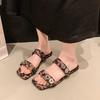 Summer New Open Toe Flat Sandals 2025 Fashionable and Comfortable Non-slip Black Leopard Print Casual Light weight Women's Shoes