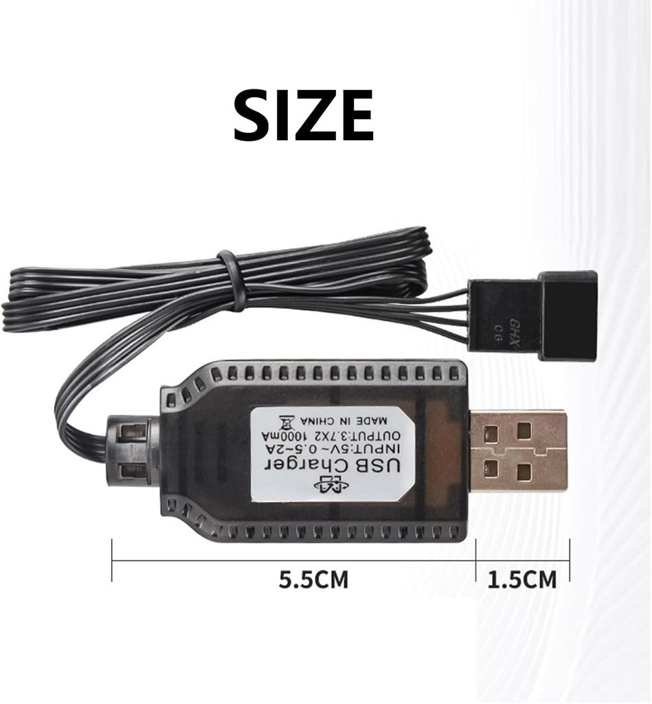 4Pcs Universal USB Charger for 7.4V 2S LiPo Battery with 4PIN SM-4P – Compatible with RC Car Drone Boat – Overcharge Protection