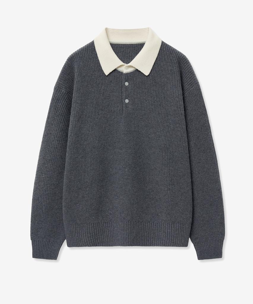 Tienjiti Oversized Rugby Polo Knit Top (Grey) Tnsw5F116G2