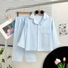 Children'S Spring, Autumn And Summer Pajamas Set Boys And Girls Lapel Loungewear Long-Sleeved Trousers Two-Piece Set Bamboo Fiber Loose
