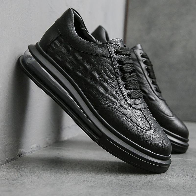 Leather Men's Shoes Casual Air Cushion Shoes Spring and Autumn New Fashion Shoes Breathable Lace-up Trendy Shoes White Shoes Men's Shoes