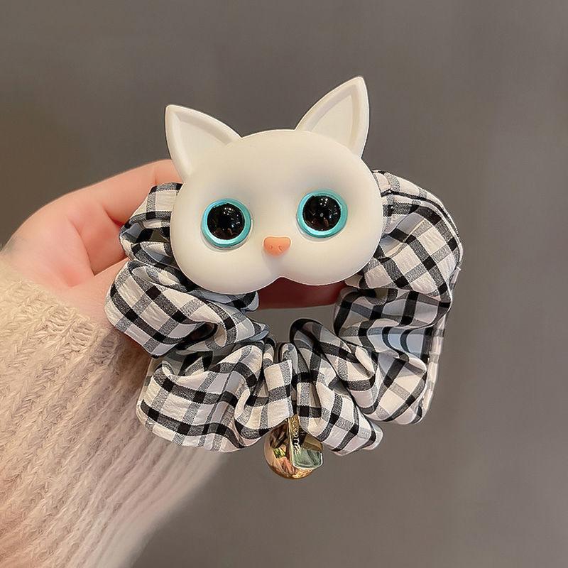 Korean Cartoon Cat Scrunchie Hair Tie for Kids & Adults - Versatile Headband & Rubber Band Accessories