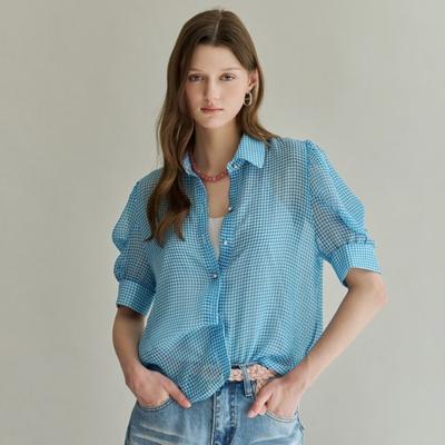 Gingham Check Puff Blouse Cf06qb002nh