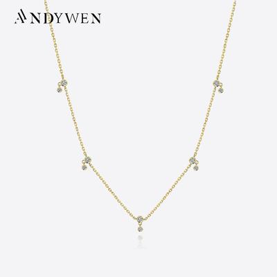 925 Sterling Silver Gold Zircon Charm CZ Choker Long Chain Necklace 2023 Women Classic Wedding Fine Jewelry Gift