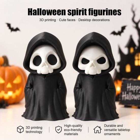 Horror Theme Party Supplies 3D Printed Grim Reaper Figurine, Gothic Black Robe Skeleton Statue, Figurine Mini Model Toy for Halloween Desktop
