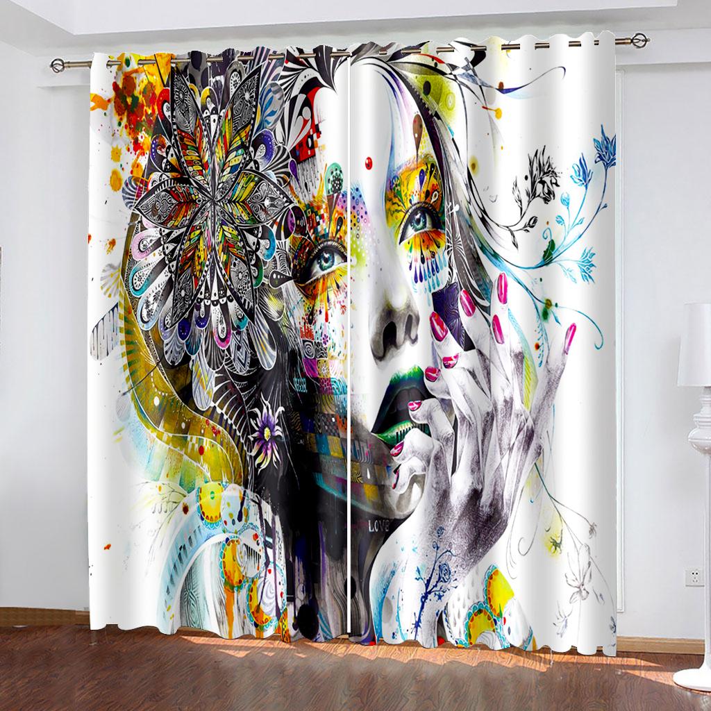 

Красивая девушка принтованный фон занавеска спальня затемняющие шторы гостиная занавеска на окно бохо шторы декор(2Панели)Кортинас W132cm x H160cm&Grommet