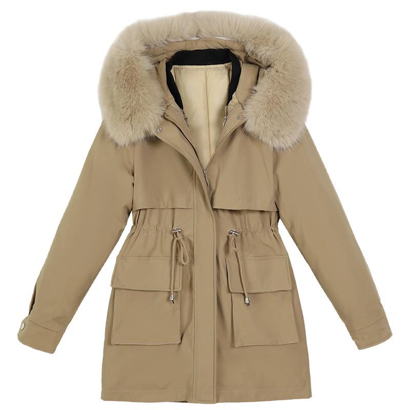 Women's Mid-Length Parka with Removable Lining and Collar - Versatile Three-in-One Winter Coat, Stylish Waist-Hugging Cotton-Padded Design.