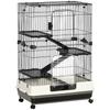 Four-Tier Small Animal Cage, for Bunnies, Ferrets, Chinchillas W/ Wheels, Tray - Black