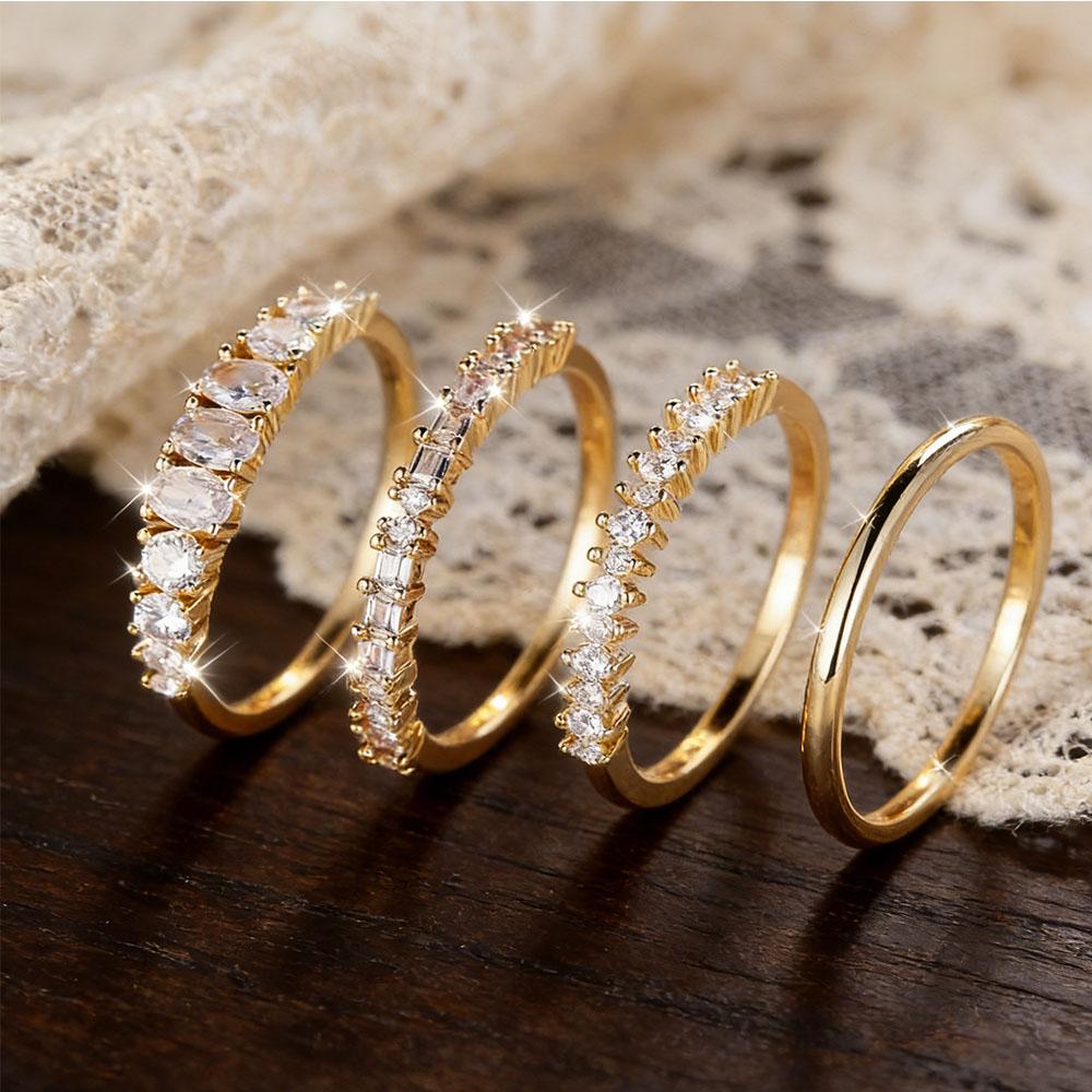 S/Set Latest  Design Creative Simple Fashion Stackable Jewelry 14K Gold Plated White Zircon Ring Set Romantic Bridal Eng