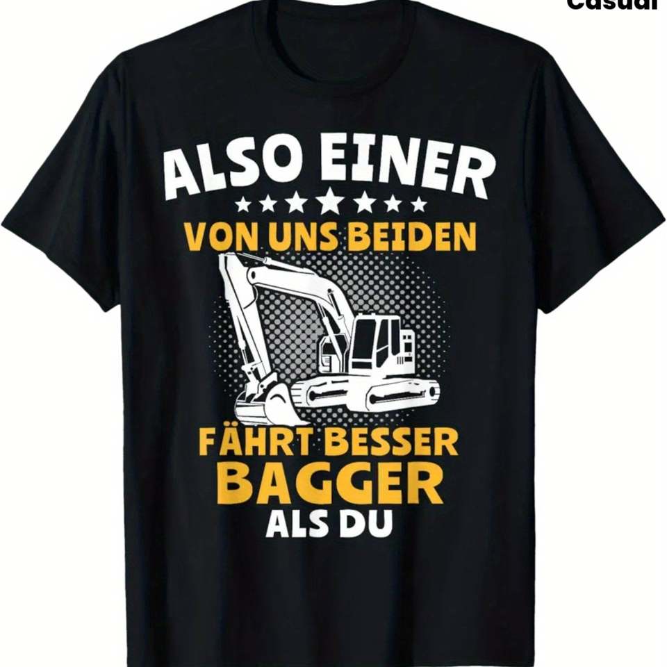 Men's Heavy Equipment Operator T-shirt - German Excavator Bucket Operator Text and Construction Fixture
