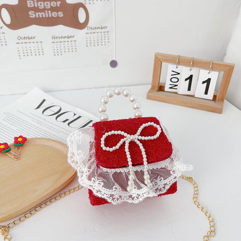 Stylish Children's Mini Red Handbag With Pearl Accent Perfect For New Year Celebrations