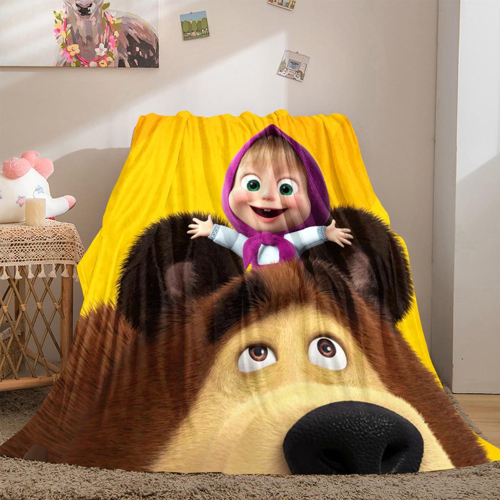 Russian animation Fairy Tale Masha and the Bear Cartoon Blanket Soft Four Seasons Home Bed Blanket Sofa Cover Office Napping Picnic Blanket M3