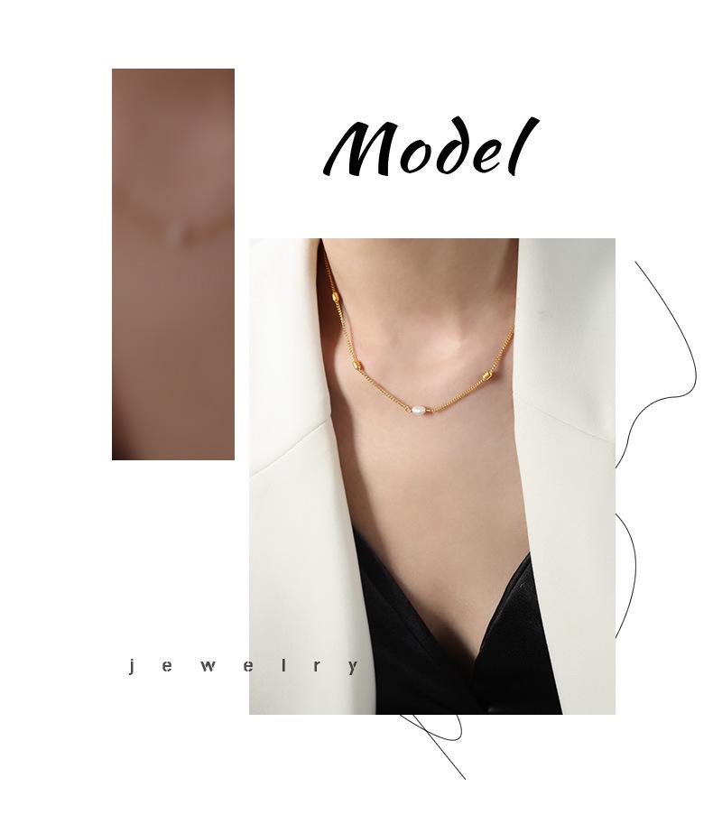 Exquisite Temperament 18k Gold Bead Chain Pearl Necklace with Titanium Steel Side Clip
