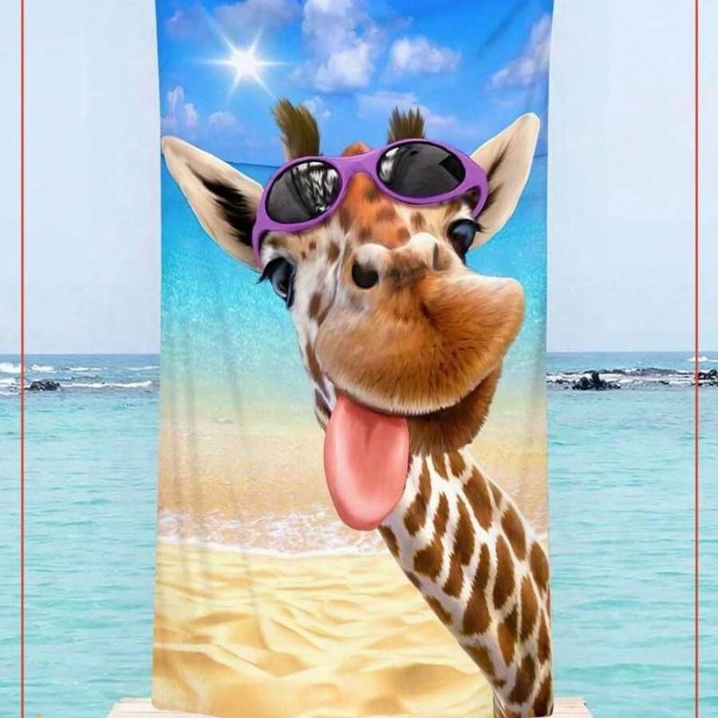 Cartoon Cool Giraffe Sunglasses Cocktail Print Quick Dry Beach Towel Microfiber Large Pool Towel Summer Beach 50X100cm &1pc