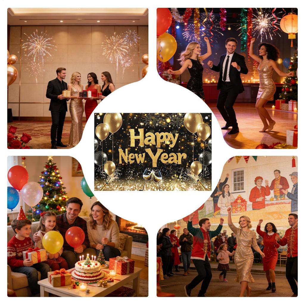 New Years Photo Backdrop 2D Print Golden Balloons Wall Sign 39x59in Wall New Years Decorations 2026 For Graduation Prom Holiday