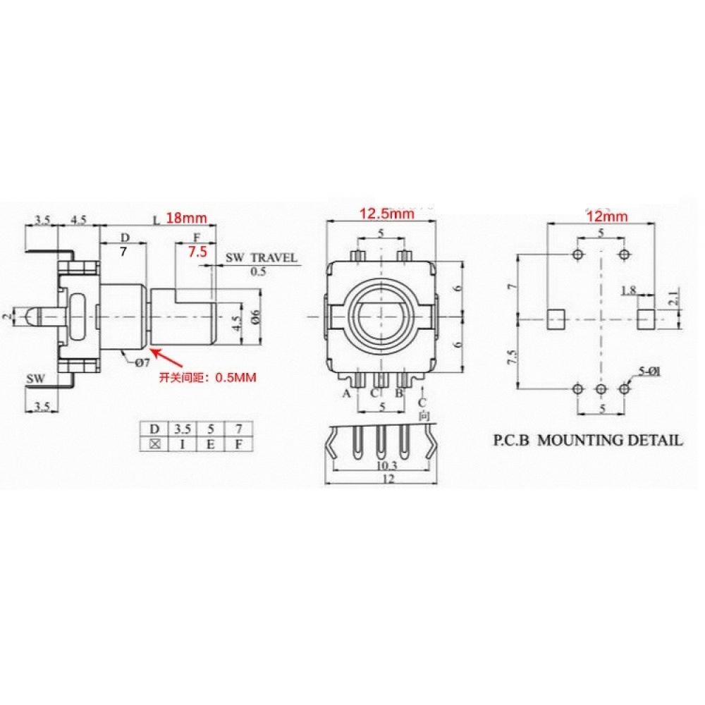2PCS 360-Degree Pulse Potentiometer EC11 Encoder 30-Bit Range 15 Pulse Code Switch 18MM Handle Length