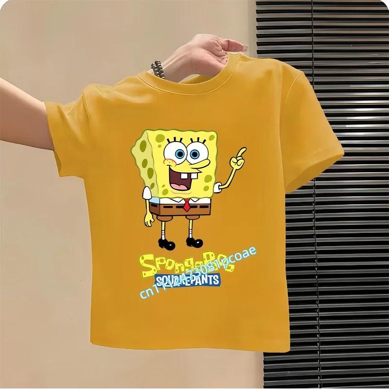 SpongeBob SquarePants childrens cotton shortsleeved boys sports shirt girls casual top with cartoon print summer Tshirt