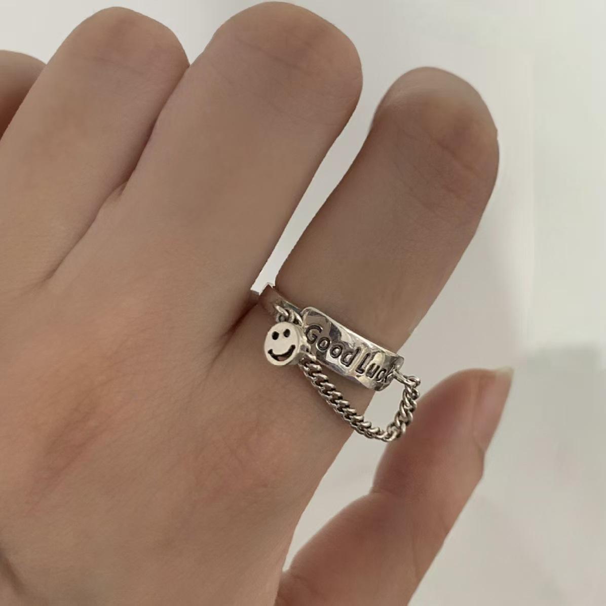 Корейский стиль Посеребренная серебром 925 пробы Цепочка с кисточкой Регулируемое кольцо для женщин - Ретро Мода, Хип-хоп Кольцо на указательный палец Open Adjustable