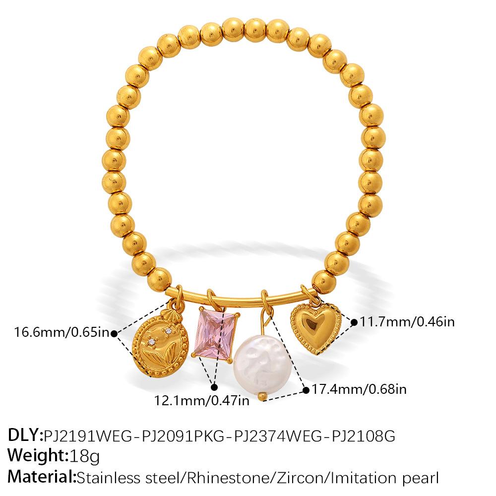 Retro Premium Sense · DIY Love Star Moon Pendant Gold Bead Bracelet Stainless Steel Gold Plated Jewelry