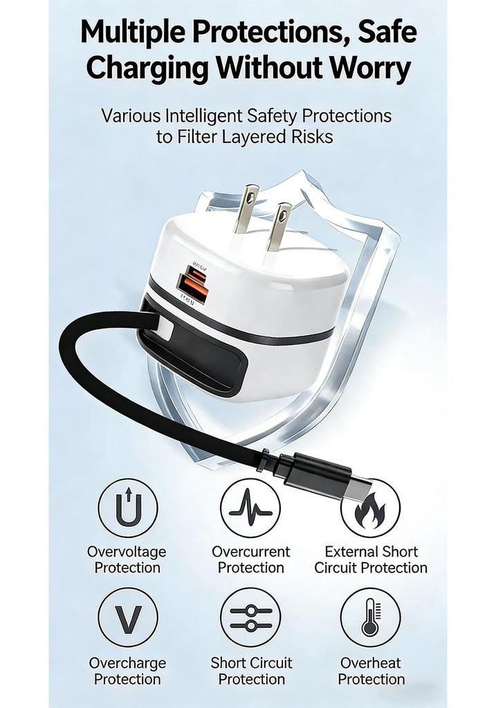 65W PD Fast Charger with Retractable Cable & Foldable Plug for Super Fast Mobile Charging