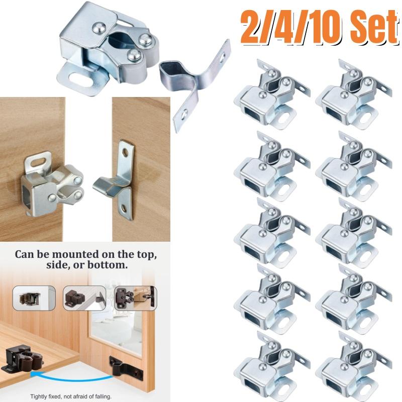 2-10 Sets Cabinet Latches Double Roller Catch Door Stop Closer Stopper Damper Buffer for Wardrobe Hardware Furniture Accessories