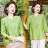 Summer 2026 National Style Loose Top: Middle-aged Mom's Age-Reducing, Seven-Sleeve Round Neck