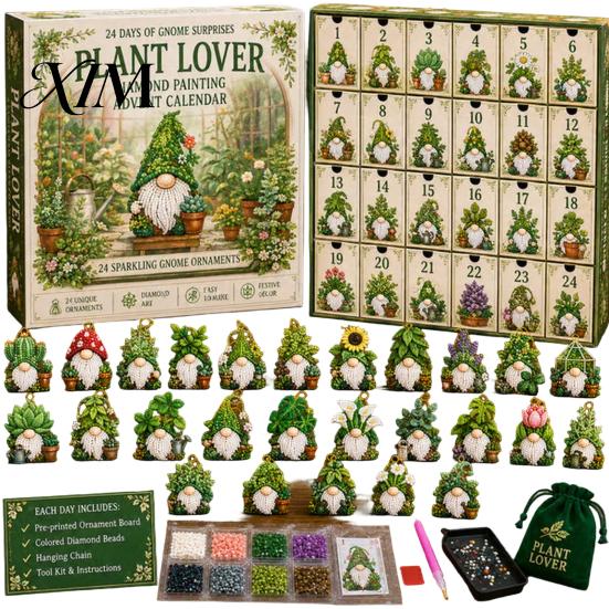 Complete Faux Diamond Art Set Halloween Gnome Advent Calendar, Christmas DIY Ghost Pumpkin Skeleton Crafts Craft Kit, Handmade Hanging Ornaments