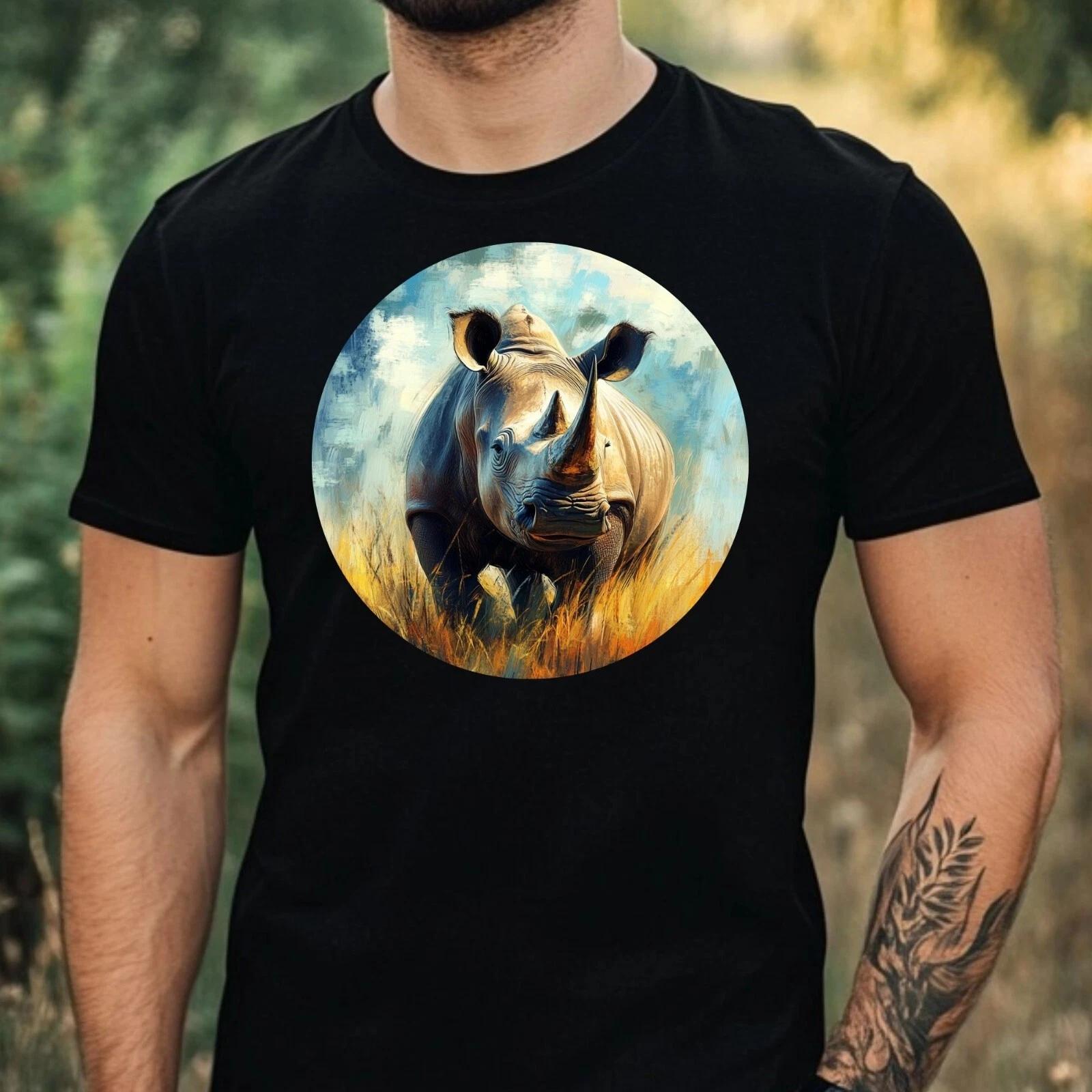 T-Shirt Herren Nashorn Portrait Motiv Baumwolle Größe XS bis 5XL XXL