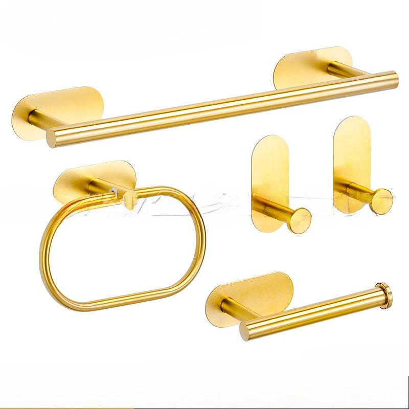 No Drilling White/black/gold/silver Bathroom Accessories Sets Toilet Tissue Roll Paper Holder Towel Rack Bar Rail Ring Robe Hook