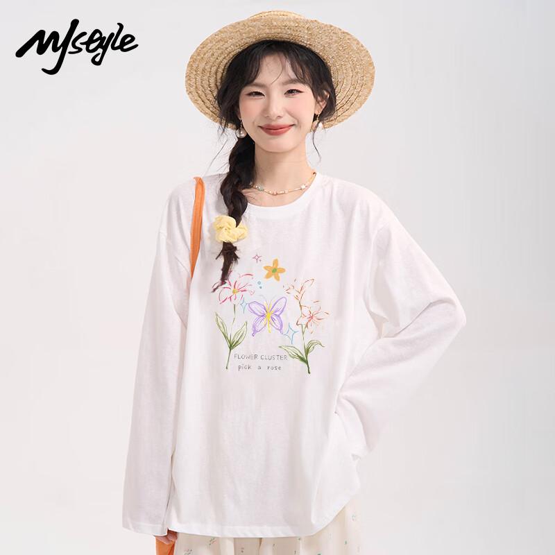 MJ STYLE Women s Pure Cotton Long-Sleeve Floral T-Shirt L