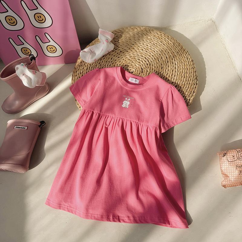Cute Printed Short Sleeve Dress For Girls Stylish Princess Summer Cotton Casual Party Wear Children Clothing
