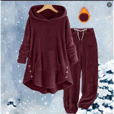 Herbst und Winter Neue Lässige Damenbekleidung Einfarbig Plüsch Kapuzen Langarm Hosen Set für Damen
