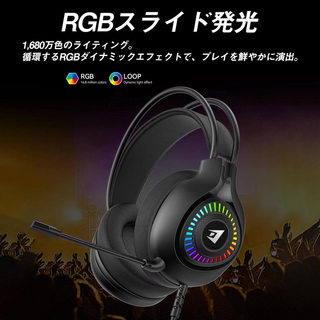 JERTECH HG01 SCOUT Gaming RGB 50mm Lightweight Mute Compatible Headset Wired, USB-A, Lighting, Drivers, (260g), Slide-out Microphone, Over-ear,
